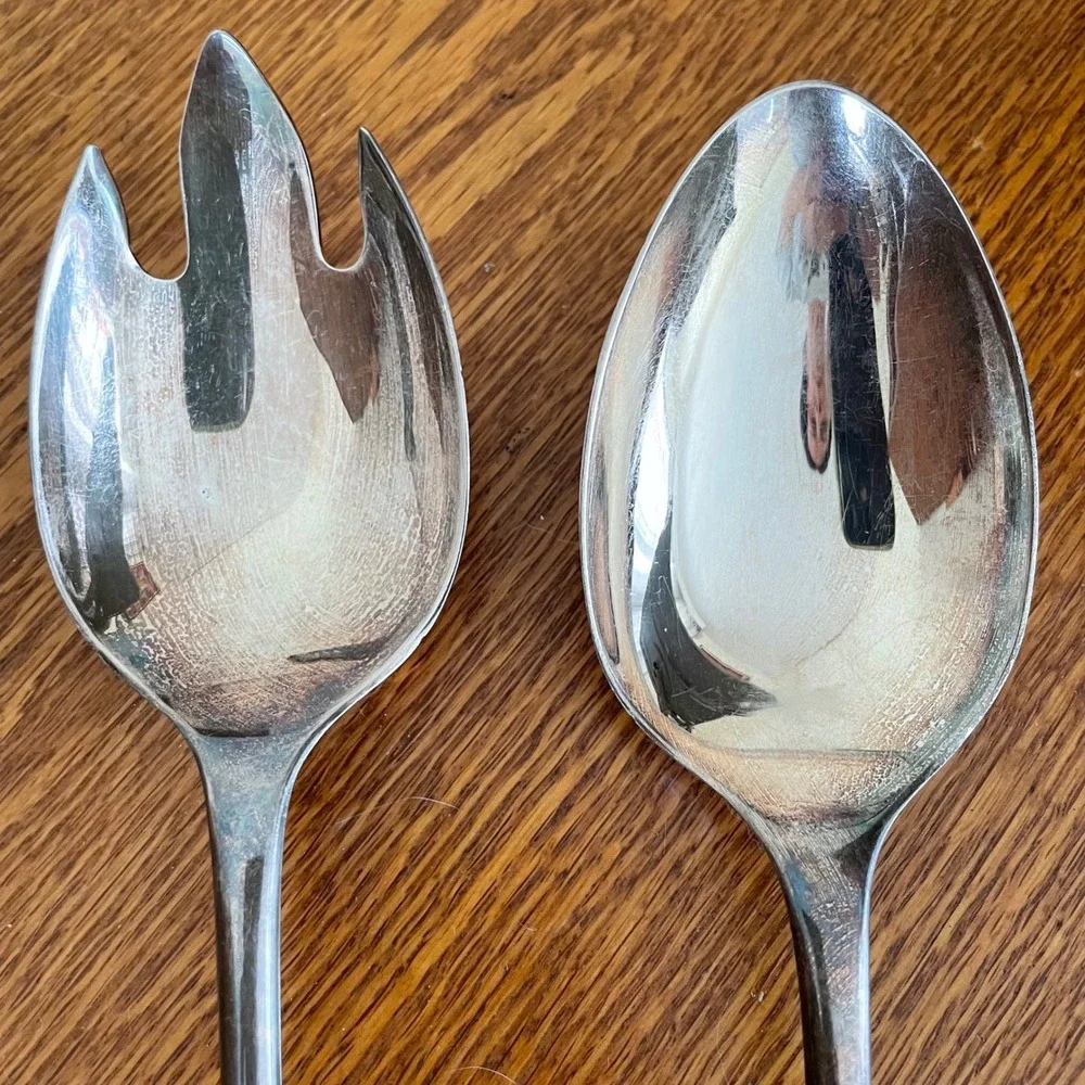 Silver-Plated Salad Serving‎ Spoon Set ITALY Unbranded Tarnished Distressed READ